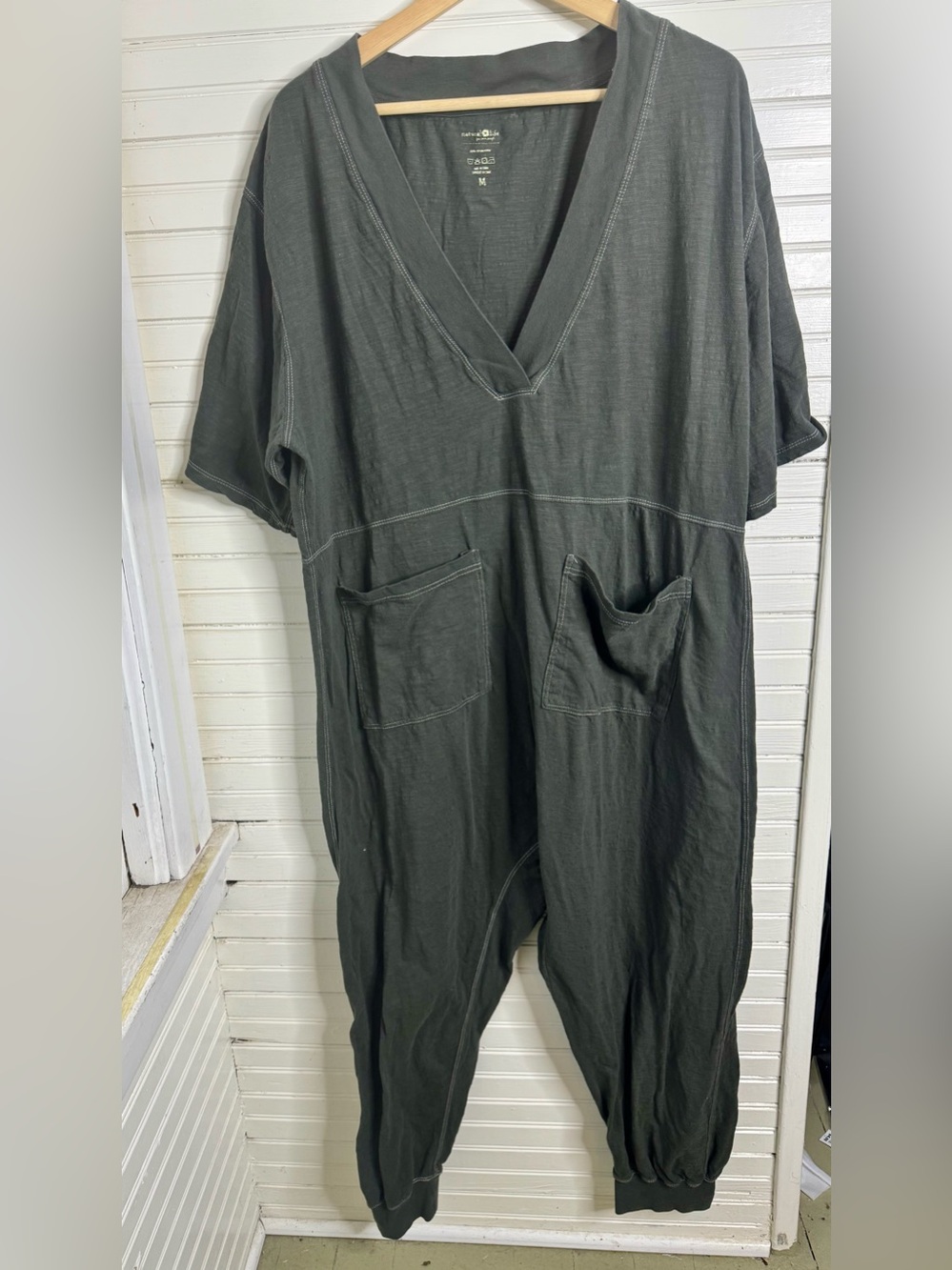 Natural Life Charlie Cotton V-Neck Jumpsuit in the shade Charcoal.